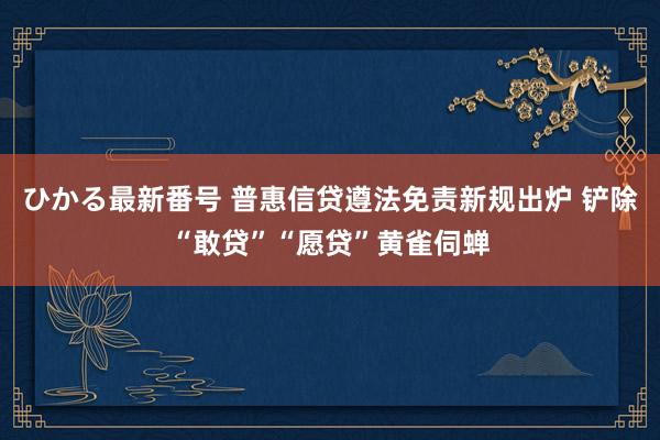 ひかる最新番号 普惠信贷遵法免责新规出炉 铲除“敢贷”“愿贷”黄雀伺蝉