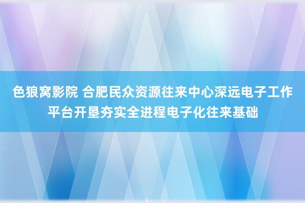 色狼窝影院 合肥民众资源往来中心深远电子工作平台开垦夯实全进程电子化往来基础